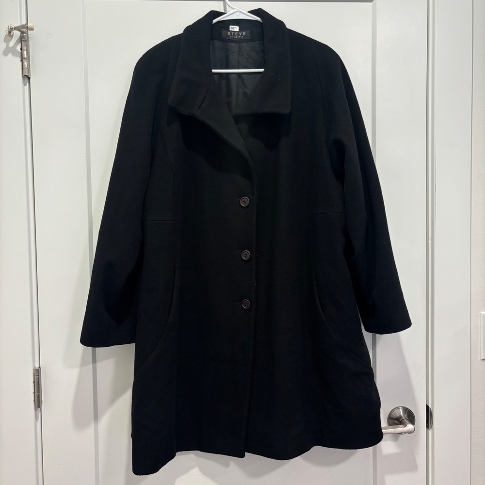 Steve by Searle Black Wool Cashmere Blend Coat Made in USA Size 18